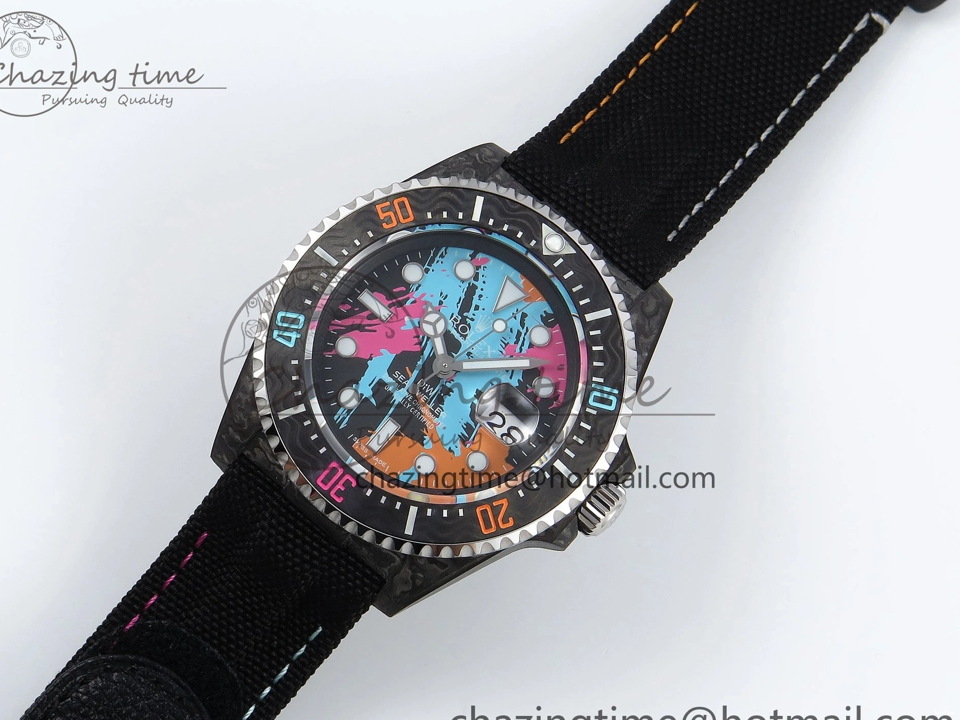 MiroTime 0311 QuickDry Sea Dweller 43mm Carbon DIWF Best Edition Graffiti Dial on Black Nylon Strap A 1669